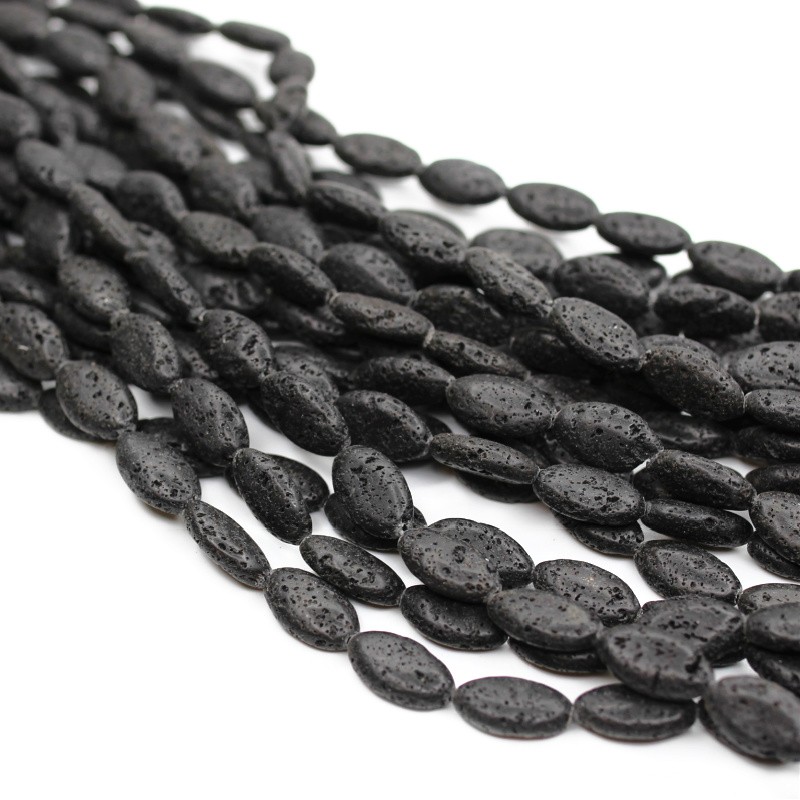 Oval beads 16x9mm / black volcanic lava / 25 pcs / string KALC052