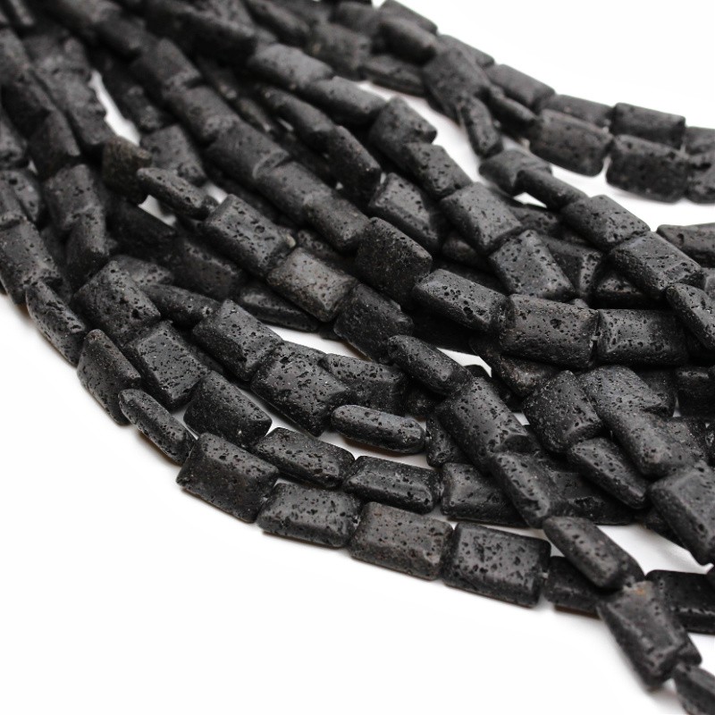 Bricks beads 15x10mm/black volcanic lava/27pcs/cord KALC053