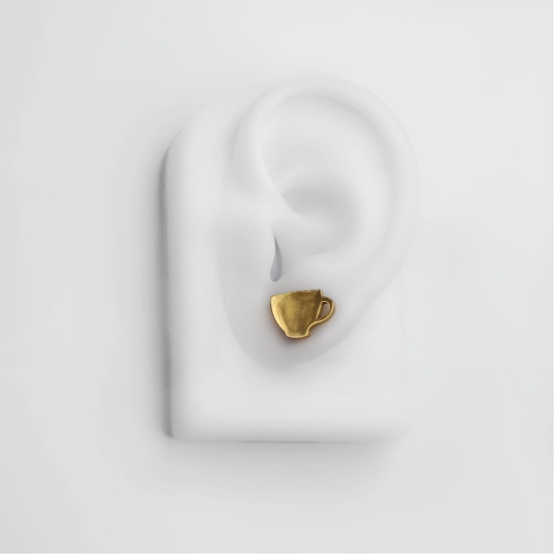 Earrings: jug with a cup / gold, approx. 12 mm / surgical steel / 1 pair BSCHSZ057KG