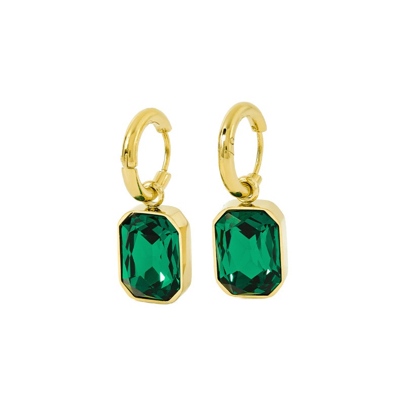 Gold hoop earrings with pendant/green crystal/surgical steel 2pcs BKSCH116KG