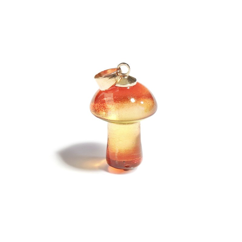 Lampwork glass pendant/ mushroom/ yellow-orange 26x16mm 1 pc SZLAZGR04