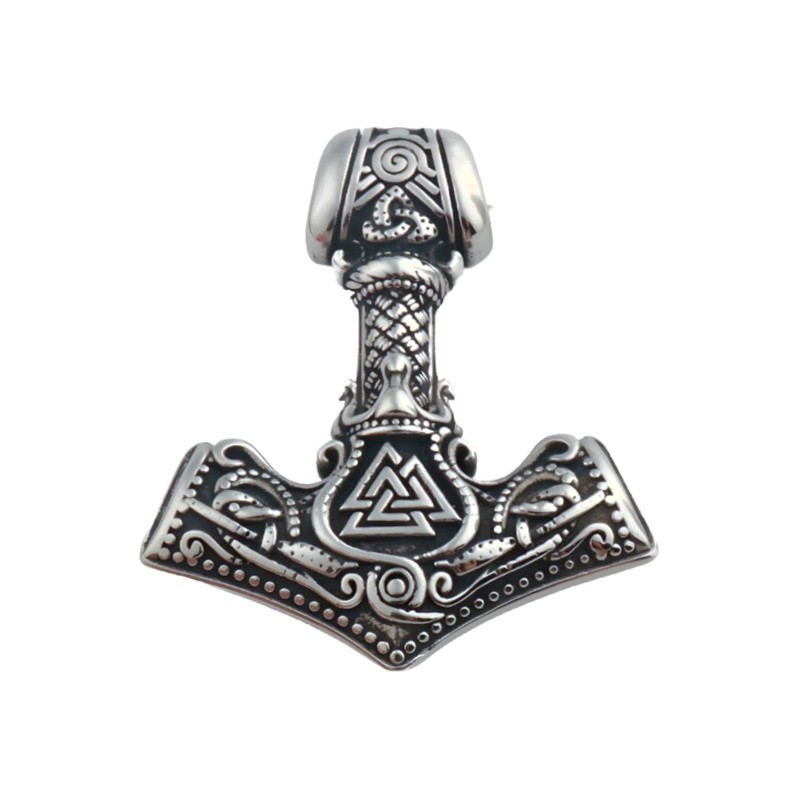 Thor's hammer/ Valknut/ Algiz and Teiwaz rune/ stainless steel 43x35mm 1 pc ASS596