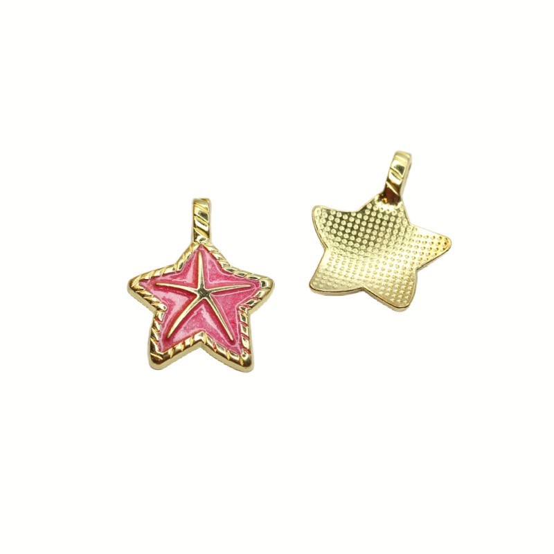 Enamel pendants pink/gold starfish 28x22mm 2pcs AKG847A