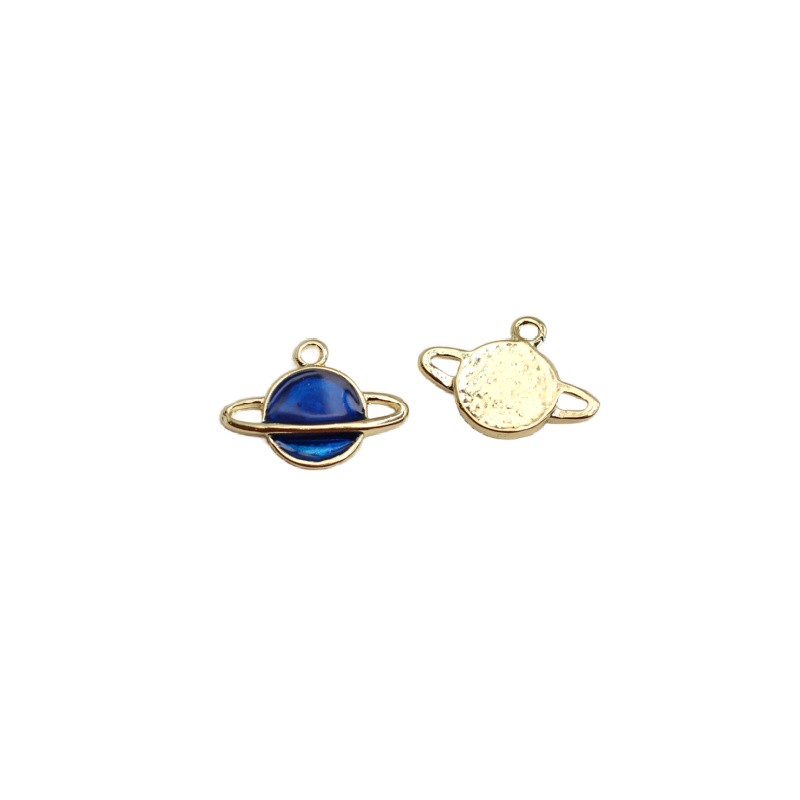 Enamel pendant/ blue Saturn/ gold 12x16mm 1 pc. AKG986