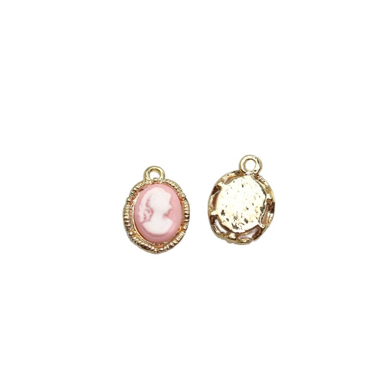 Gold pendant/face on a pink background 15x11mm 2pcs AKG984B