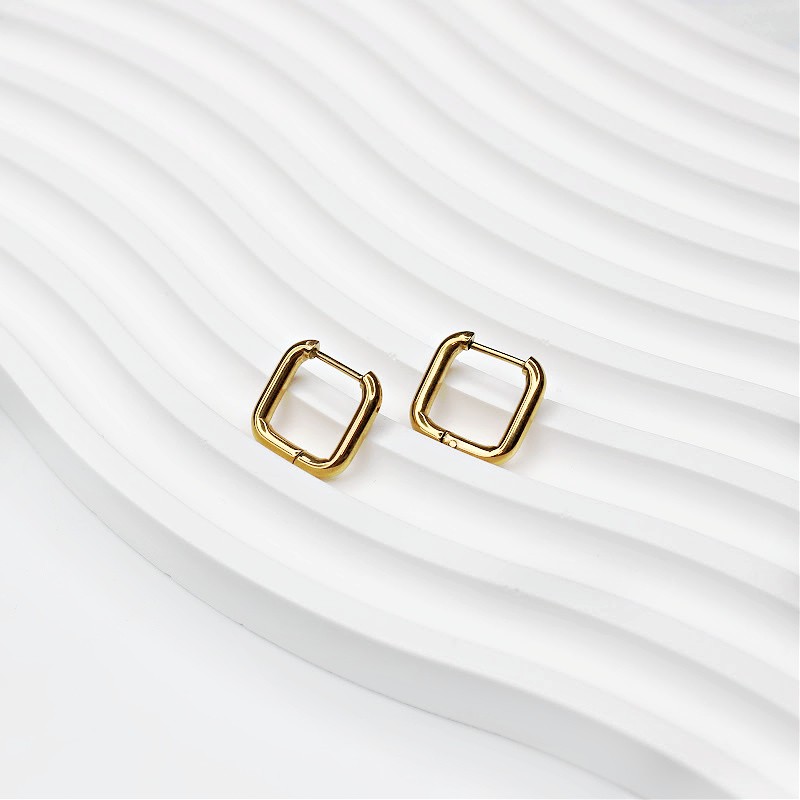 Square earrings 15x2.5mm gold/ 316L surgical steel/ 2 pcs ASSE001