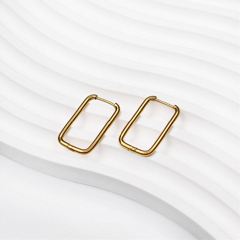 Rectangular earrings 25x15x2mm gold/ 316L surgical steel/ 2 pcs ASSE003