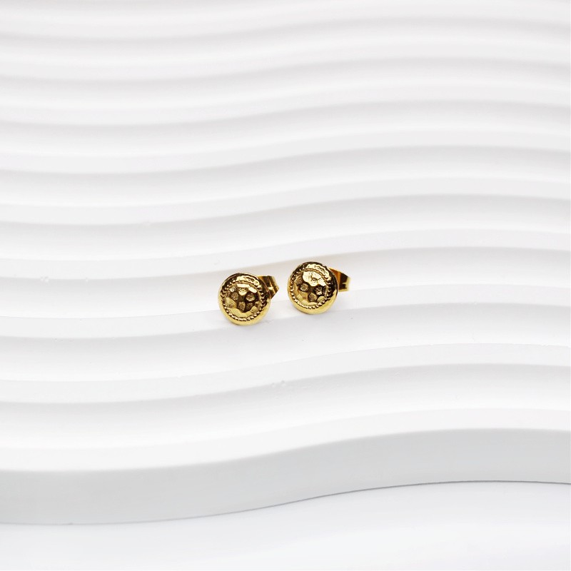 Round hammered stud earrings 7mm gold/ 316L surgical steel/ 2 pcs ASSE007