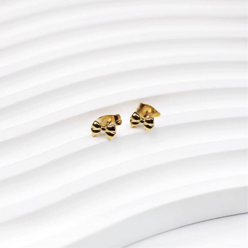 Gold bow stud earrings 4x6.5mm/ 316L surgical steel/ 2 pcs ASSE018