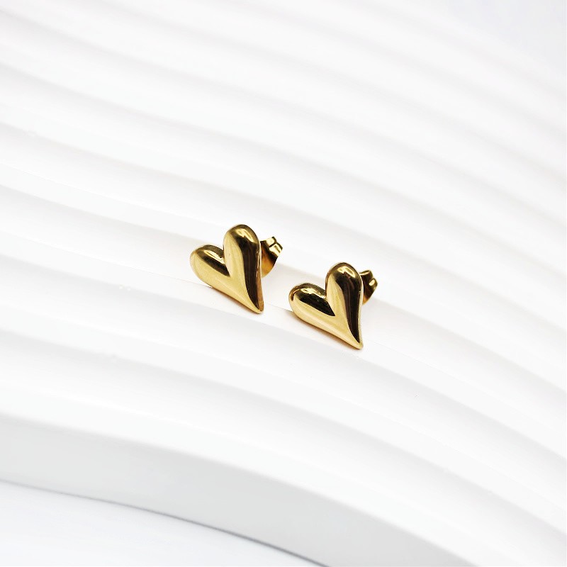 Heart stud earrings 11x9mm gold/ 316L surgical steel/ 2 pcs ASSE020