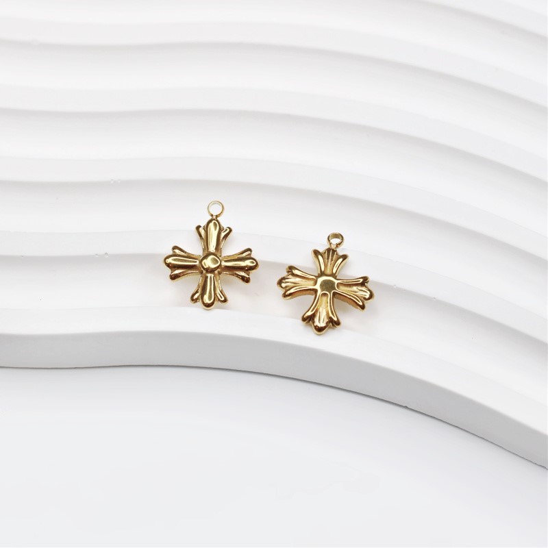 Lilac cross pendant gold/surgical steel 15.5mm 1pc ASSE016