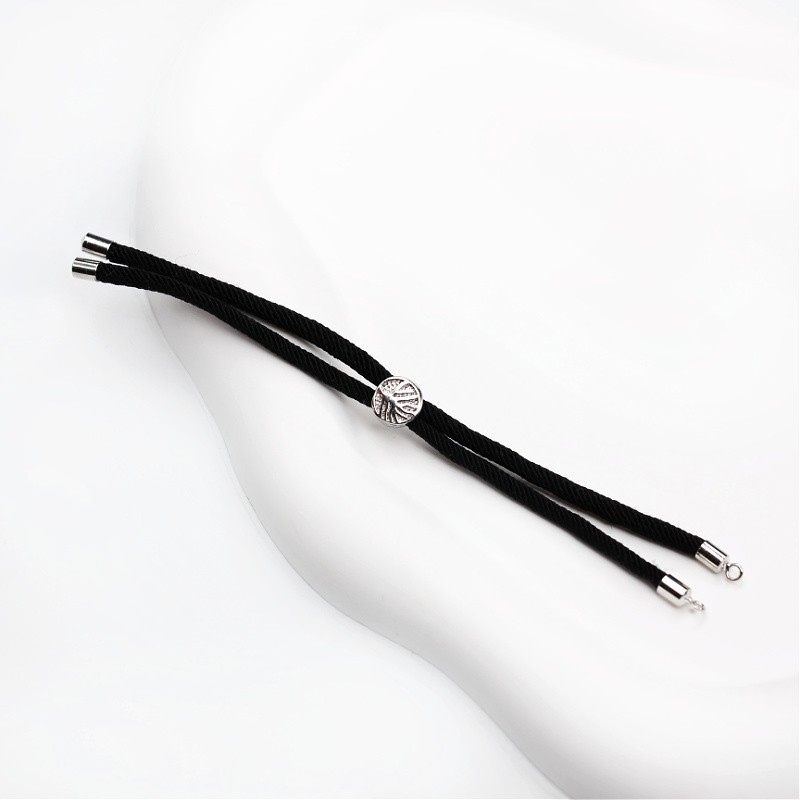 Bracelet base/ sliding clasp/ silver/ black string/ approx. 12.5cm 1 pc B24