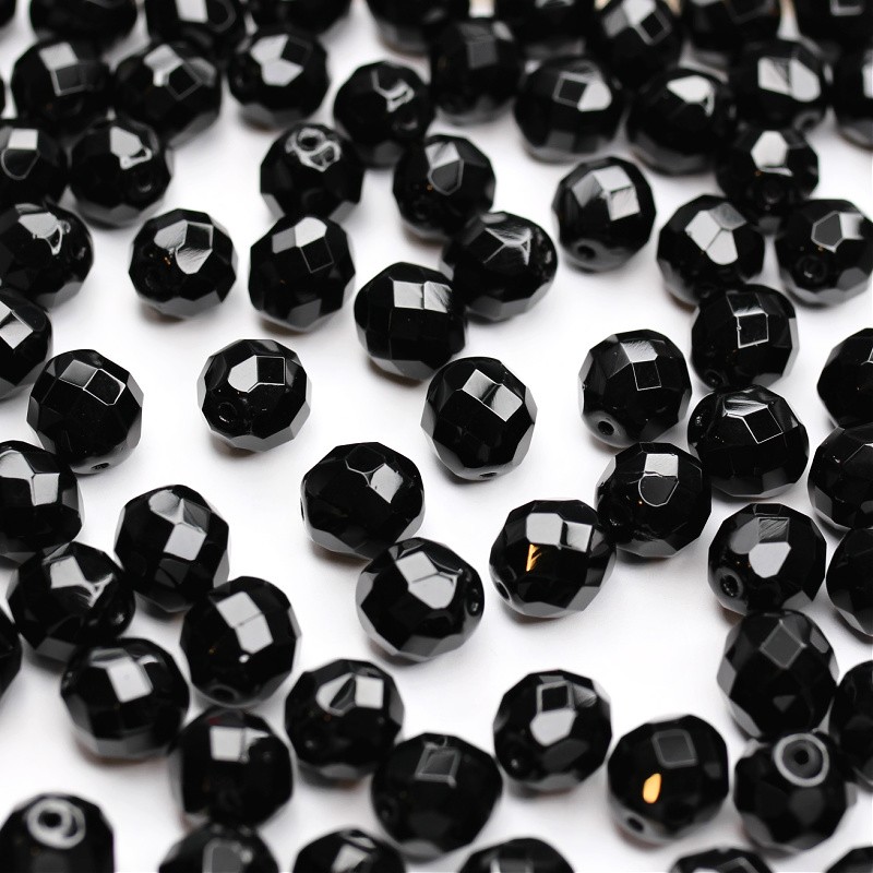 Czech beads/ 12mm faceted balls/ Jet/ 5 pcs/ SZGBKF12-KO-23980