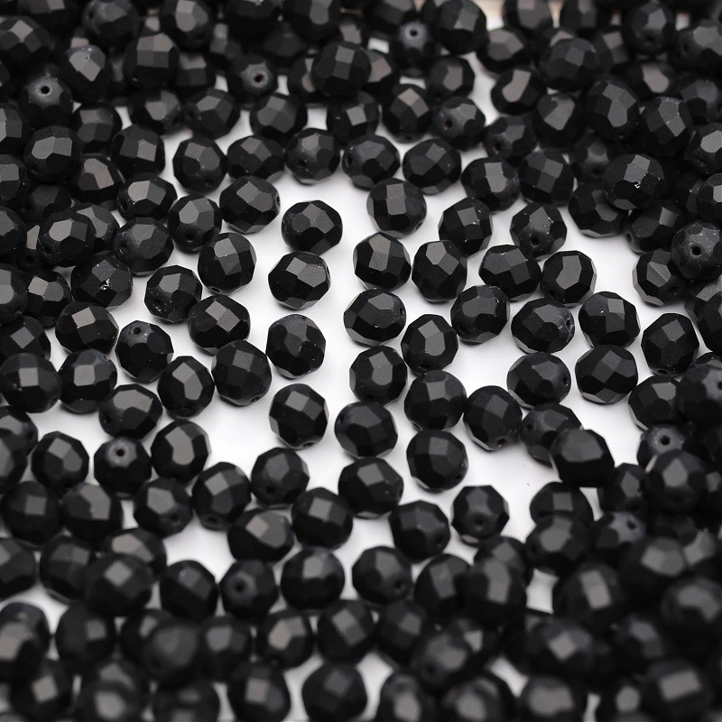 Czech beads / faceted balls 8 mm / matte-jet / 10 pcs / SZGBKF08-KO-M23980