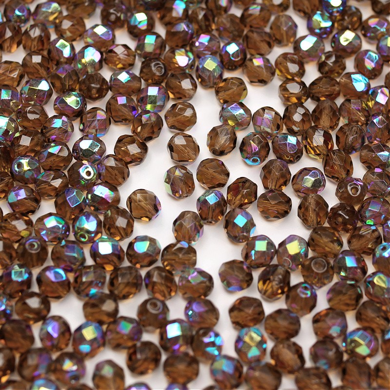 Czech beads / faceted balls 8 mm / Lt Colorado Topaz AB / 10 pcs / SZGBKF08-KO-X10210