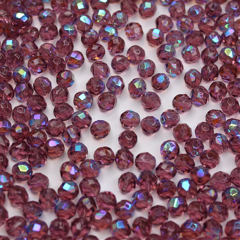 Czech beads / faceted balls 8 mm / Amethyst AB / 10 pcs / SZGBKF08-KO-X20040