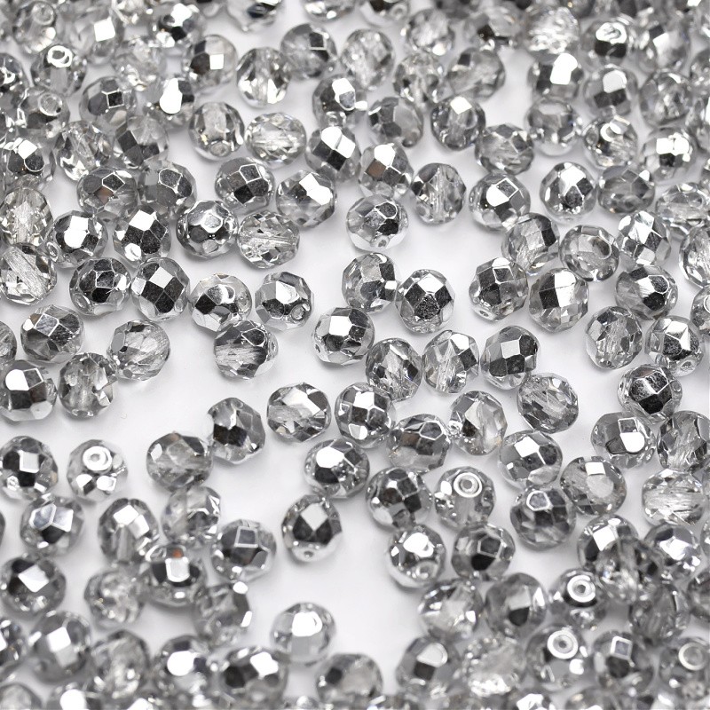 Czech beads / faceted balls 8 mm / silver / 10 pcs / SZGBKF08-KO-S00030