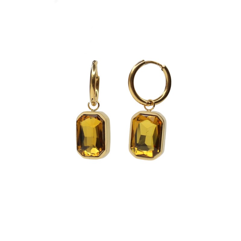 Gold hoop earrings with pendant/yellow crystal/surgical steel 2pcs BKSCH113KG