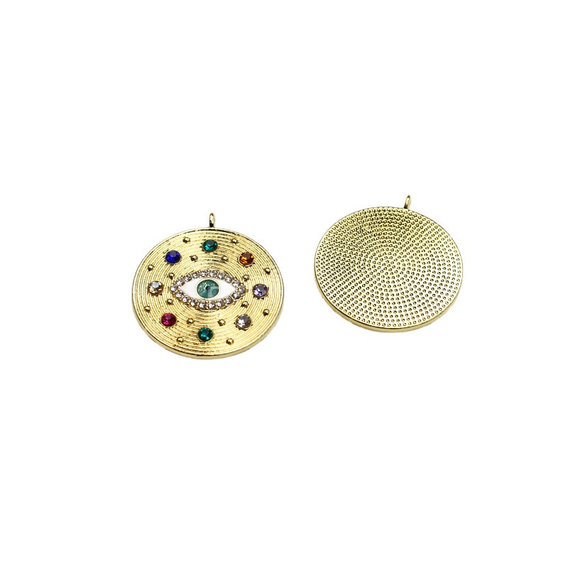 Prophet's eye pendant with crystals / gold 30 mm / 1 pc AKGA004