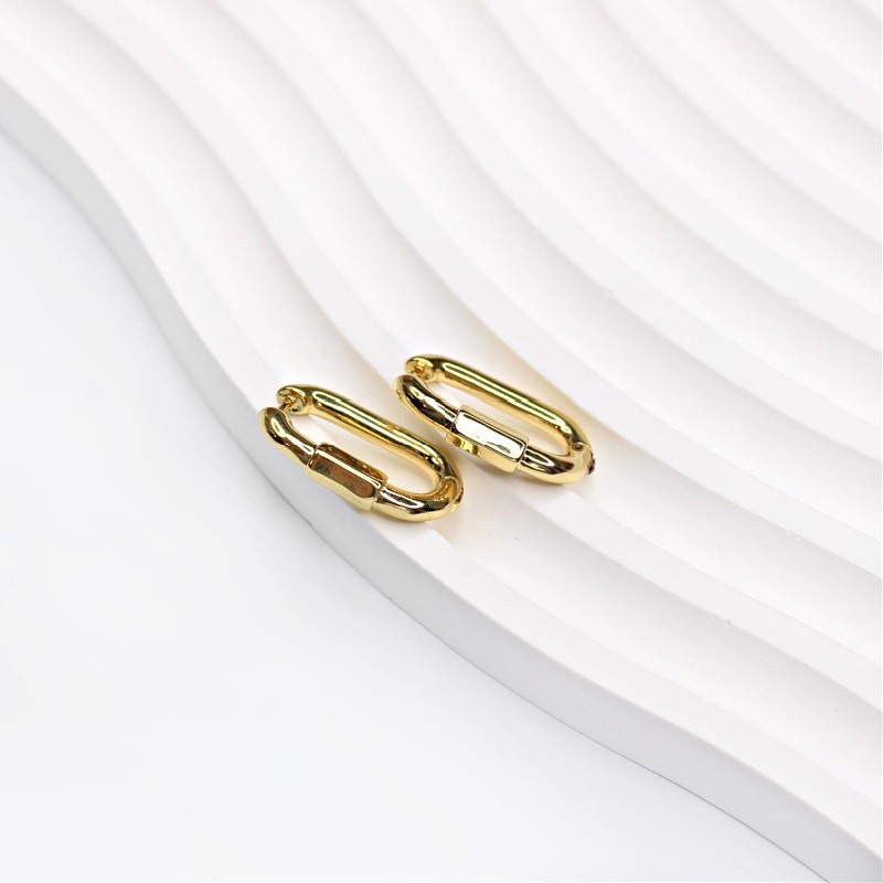 Ellipse/gold-plated earrings 21mm 1 pair AKGP096