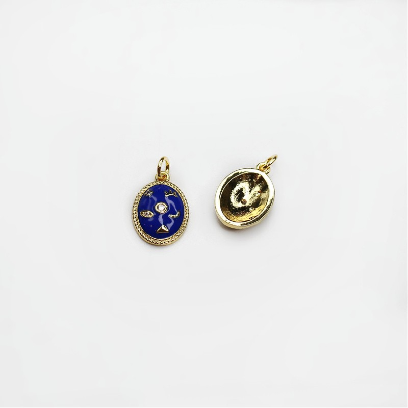Enamel pendant with crystals/navy blue, gold-plated 16.3x11.5mm 1 pc. AKGP006