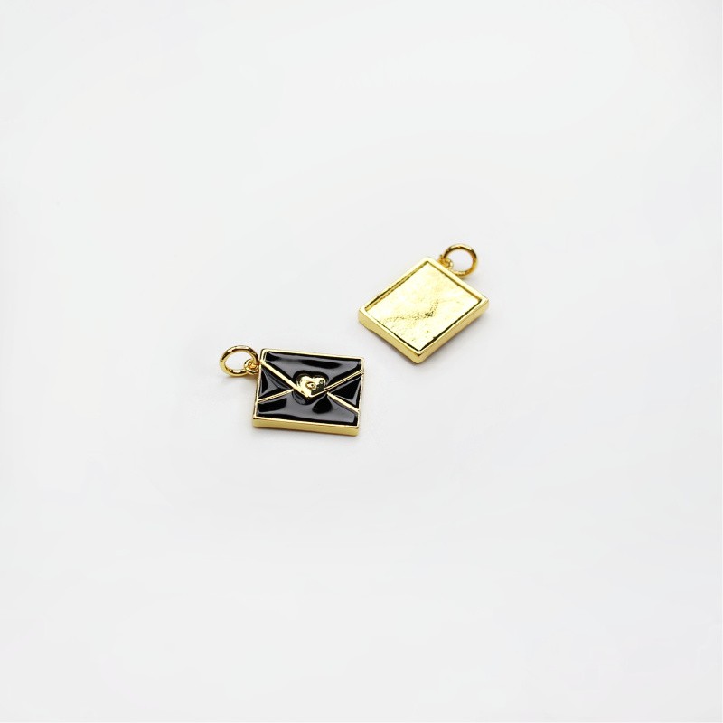 Enameled envelope pendant with heart/black gold-plated 13x11mm 1pc AKGP007