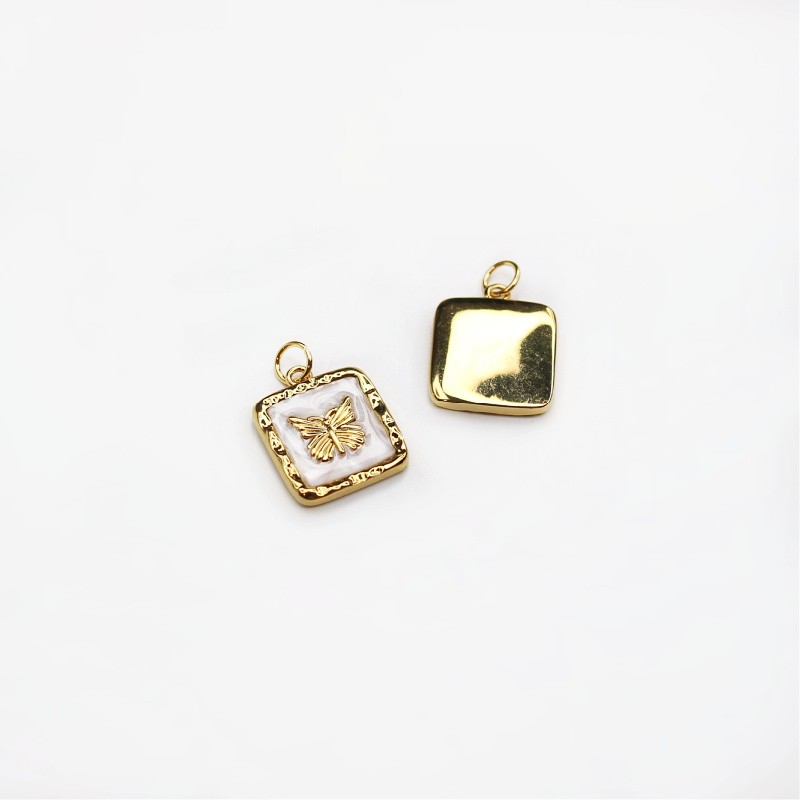 Enamel pendant, white pearl/butterfly/gold-plated 17.5x14.2mm 1pc AKGP009
