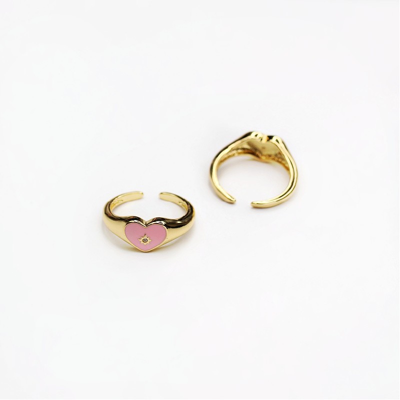 Adjustable enamelled ring/ pink heart/ gold-plated 18mm 1 pc AKGP016