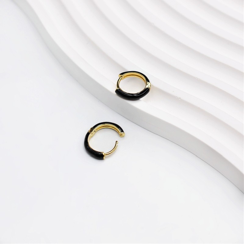 Enameled hoop earrings/black/gold-plated 13mm 1 pair AKGP017A