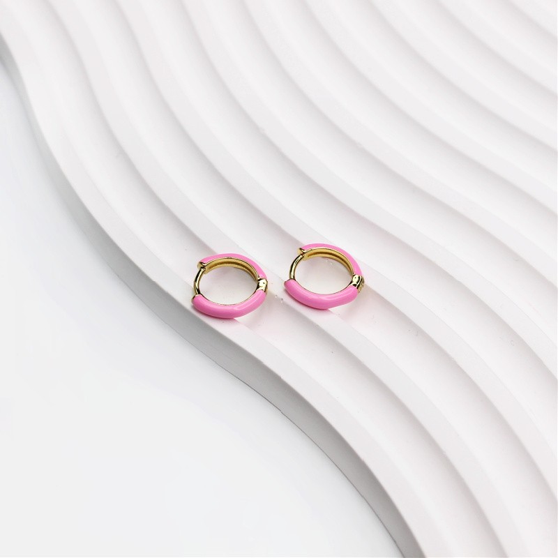 Enameled hoop earrings/pink/gold-plated 13mm 1 pair AKGP017B