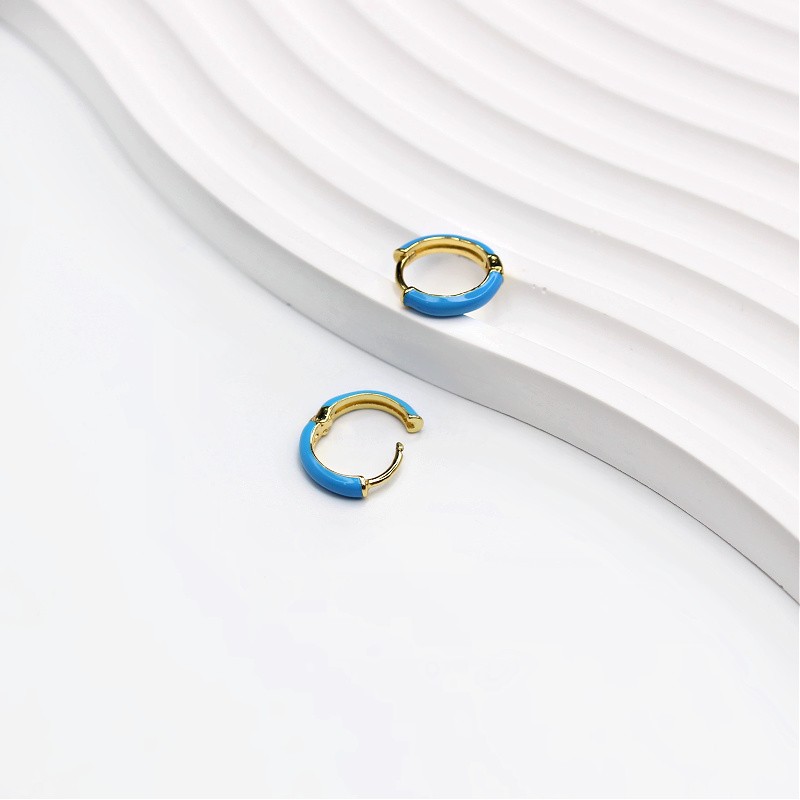 Enameled hoop earrings/blue/gold-plated 13mm 1 pair AKGP017C