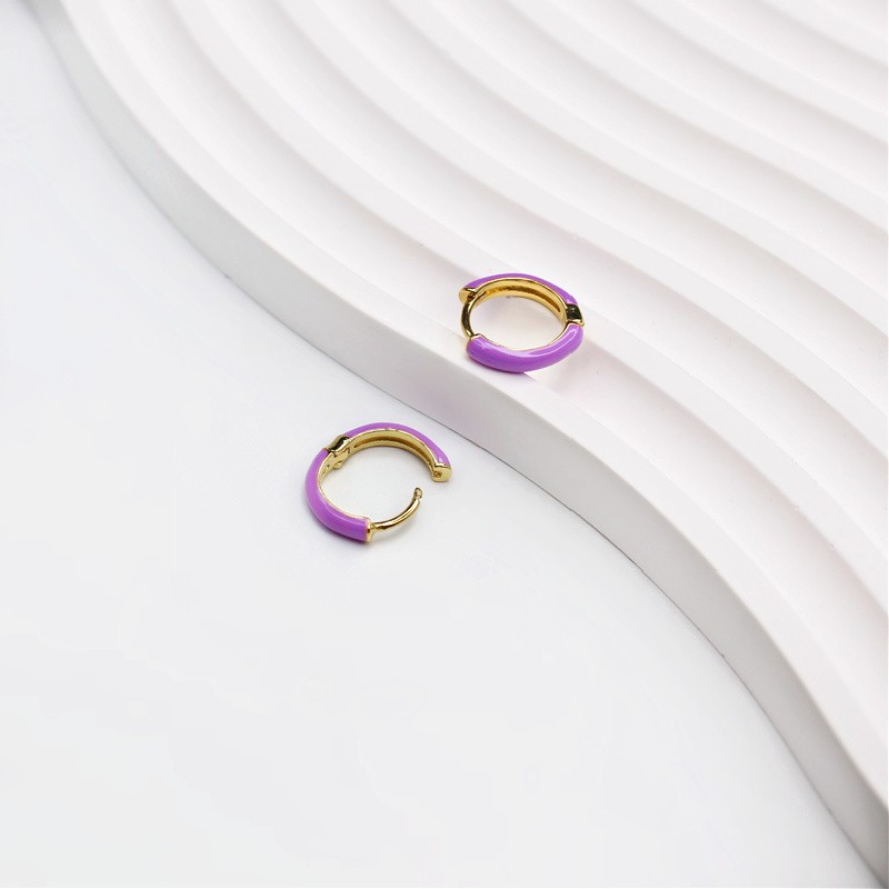 Enameled hoop earrings/ purple/ gold-plated 13mm 1 pair AKGP017E