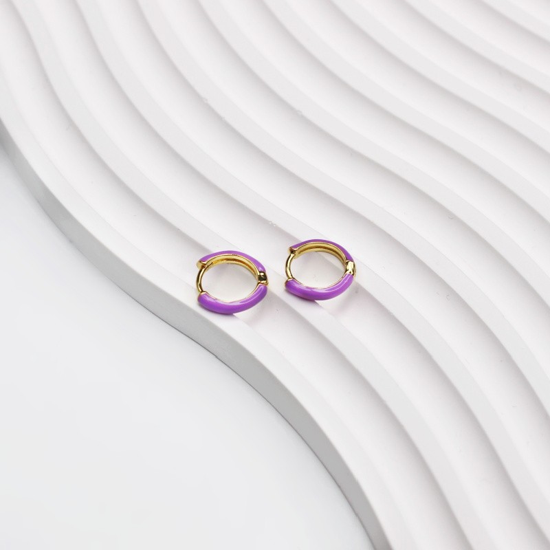 Enameled hoop earrings/ purple/ gold-plated 13mm 1 pair AKGP017E