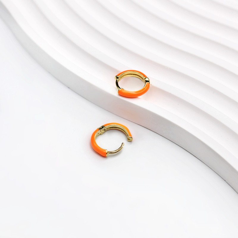 Enameled hoop earrings/ neon orange/ gold-plated 13mm 1 pair AKGP017G