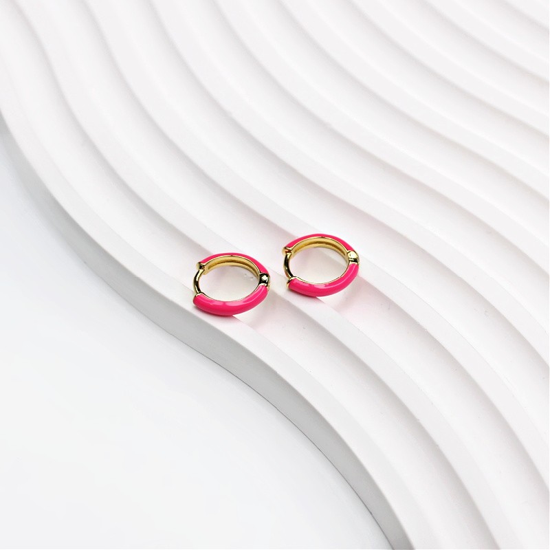 Enameled hoop earrings/ neon pink/ gold-plated 13mm 1 pair AKGP017F