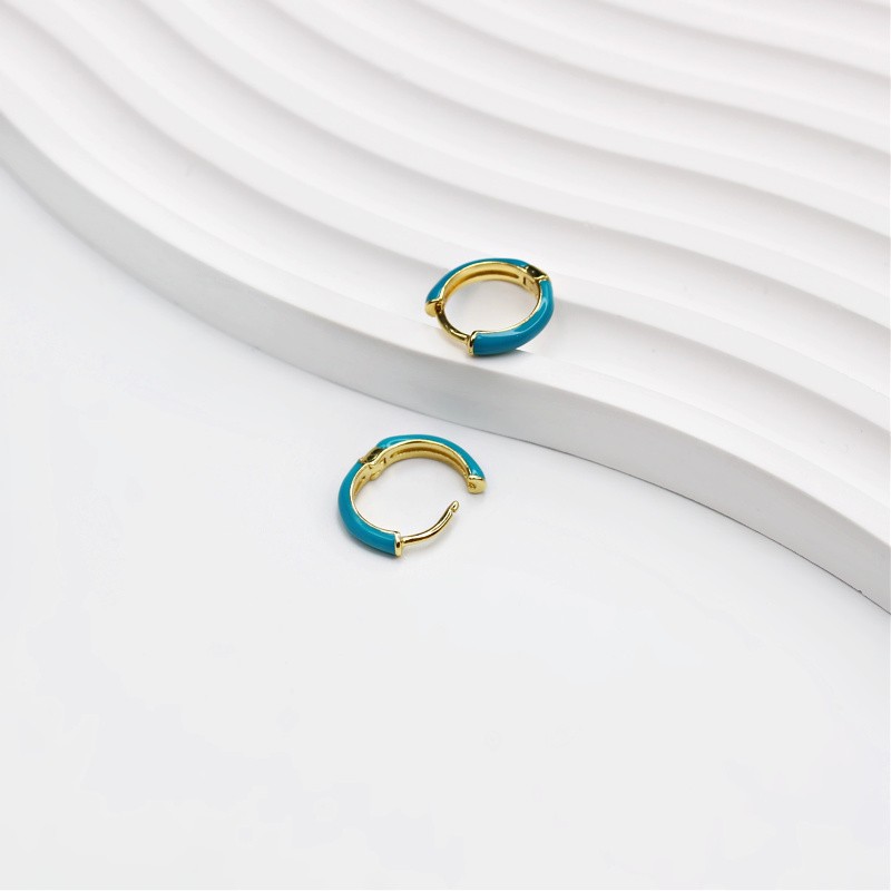 Enameled hoop earrings/turquoise/gold-plated 13mm 1 pair AKGP017H