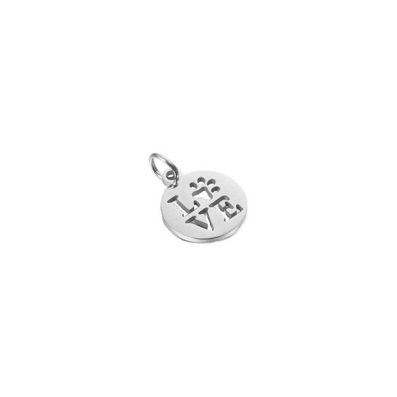 LOVE coin pendant/ surgical steel 14x12mm 1 pc ASS699