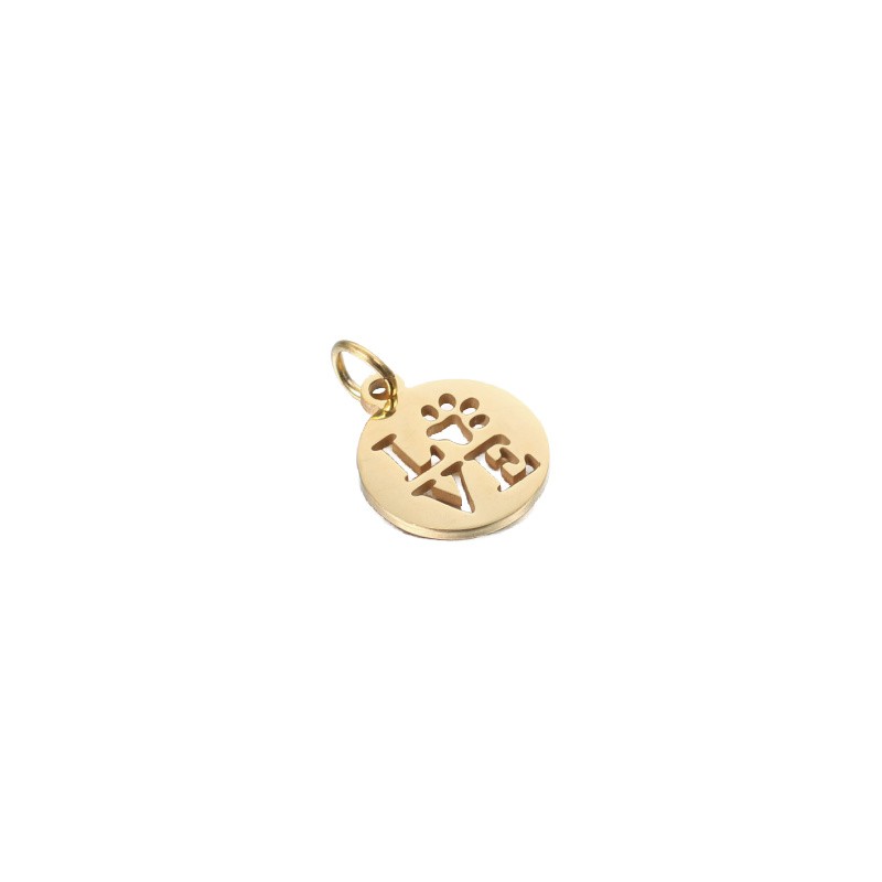 LOVE coin pendant / gold surgical steel 14x12mm 1 pc ASS699KG
