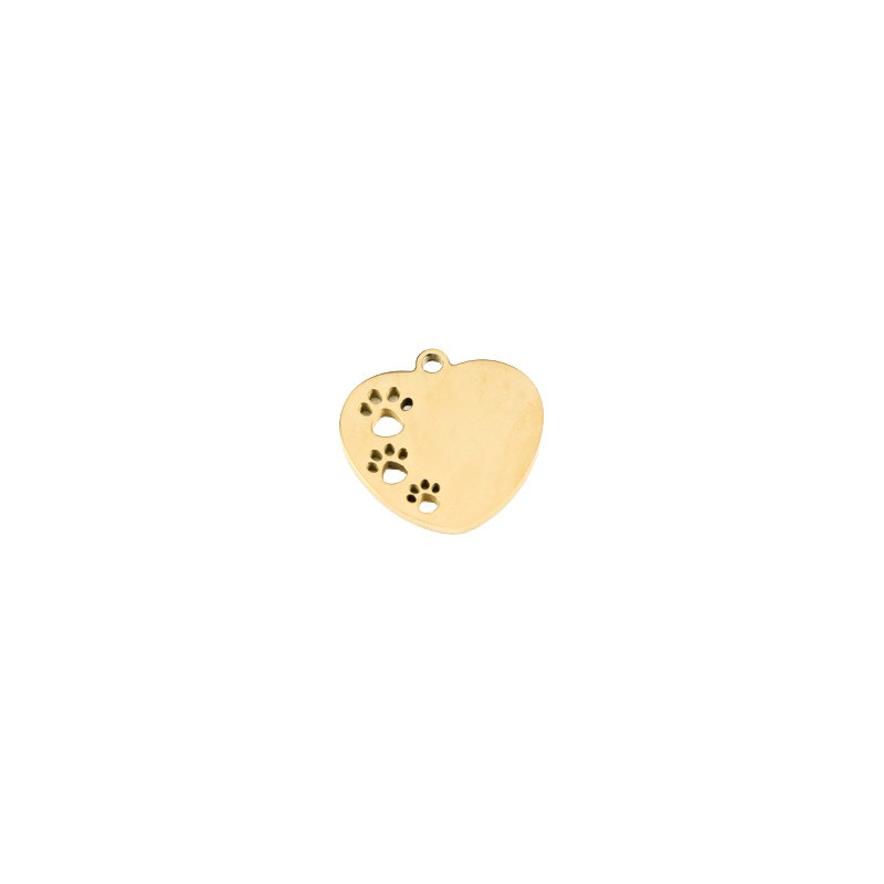 Heart pendant with paws / gold surgical steel 18mm 1 pc ASS705KG