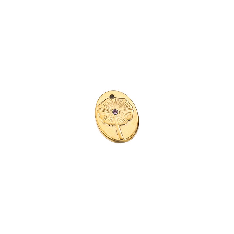 Zawieszka złota owalna/ mlecz z fioletowym kryształkiem/ stal chirurgiczna 20x14mm 1szt ASS716KG
