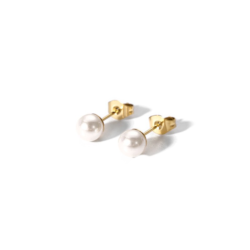 Stud earrings with freshwater pearl / gold-plated surgical steel / 6mm 1 pair BSCHSZ074KG