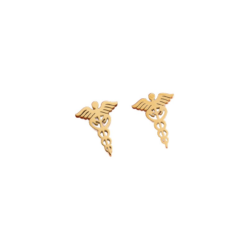 Caduceus stud earrings / gold surgical steel / 12.4x9.3mm 1 pair BSCHSZ076KG