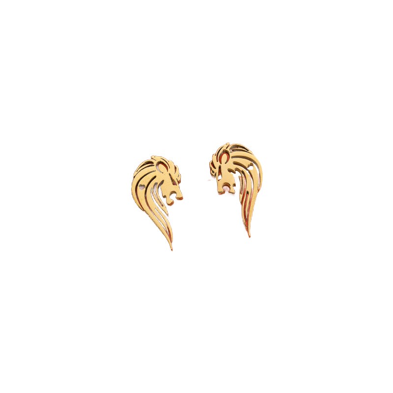 Gold lion head earrings/ 12x6.2mm with plug/ surgical steel/ 1 pair BSCHSZ083KG