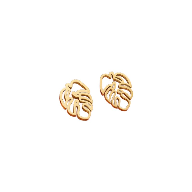 Gold monstera leaves earrings/ 12x9mm with a stopper/ surgical steel/ 1 pair BSCHSZ086KG