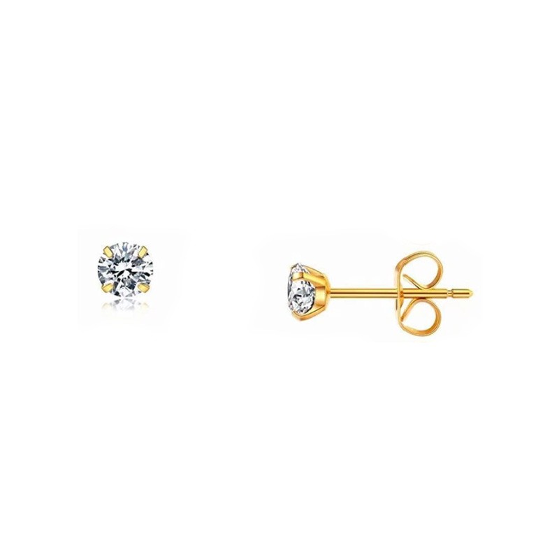 Gold stud earrings with zircon/ 3mm with a stopper/ surgical steel/ 1 pair BSCHSZ088KG