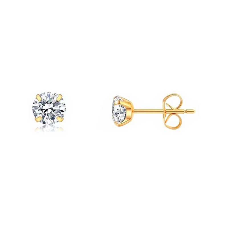 Gold stud earrings with zircon / 5 mm with a stopper / surgical steel / 1 pair BSCHSZ089KG