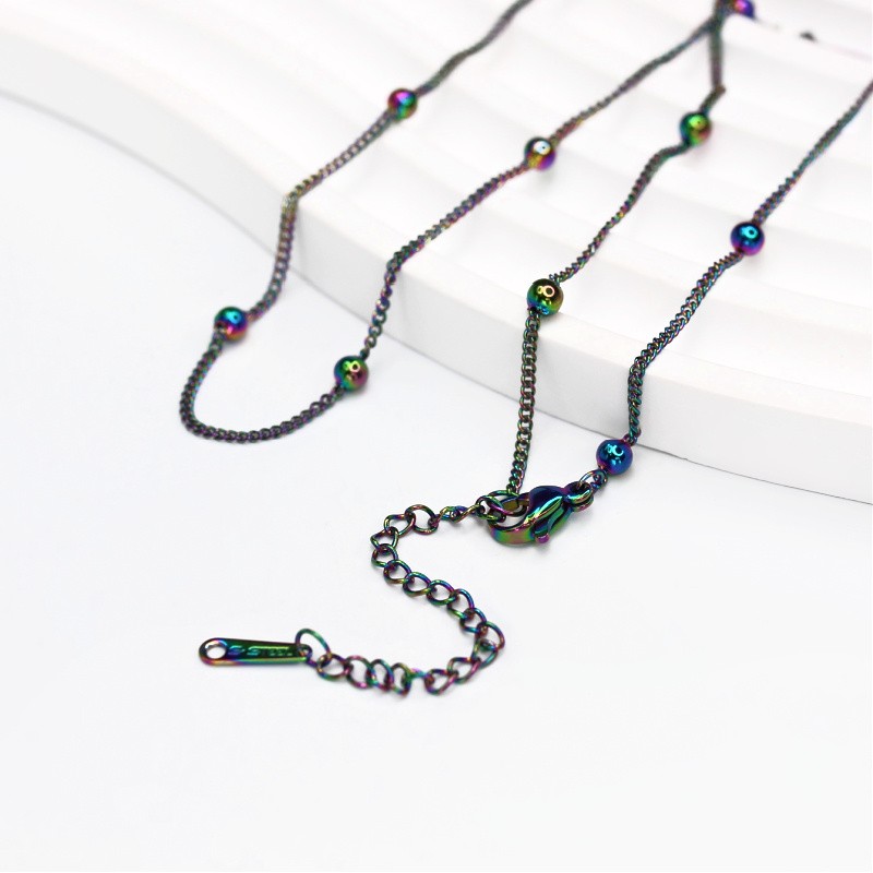 Chain with balls/ rainbow 46cm ready with clasp/ surgical steel LLSCHG34RB