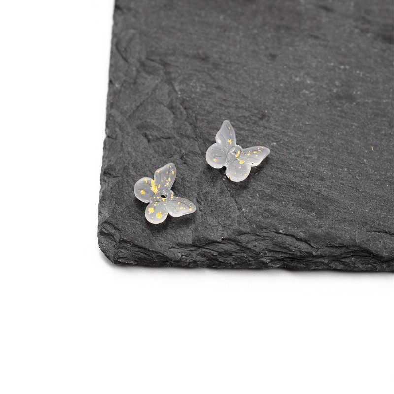 Glass butterfly beads/gold dust/matte white 11mm 2pcs SZLAMO13