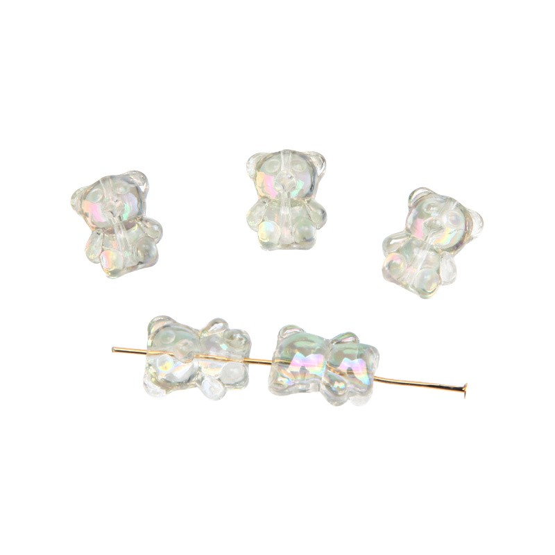 Plated glass beads/transparent/yellow-green teddy bears/15x12mm 2pcs SZLAMI01