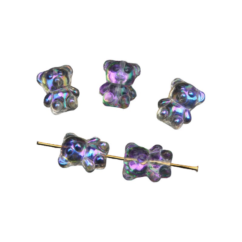 Plated glass beads / transparent / purple-blue teddy bears / 15x12mm 2pcs SZLAMI02